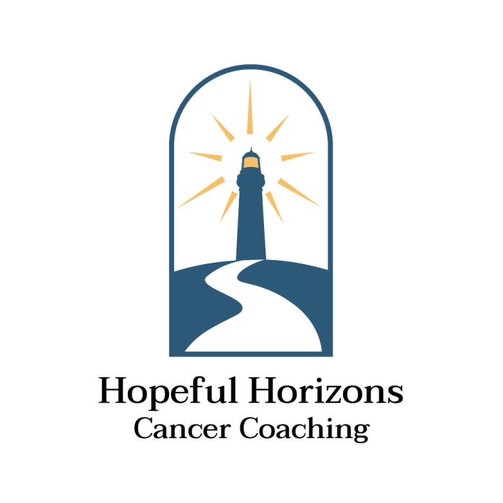 Hopeful Horizons Cancer Coaching logo lighthouse shining on top of hill with path leading to it