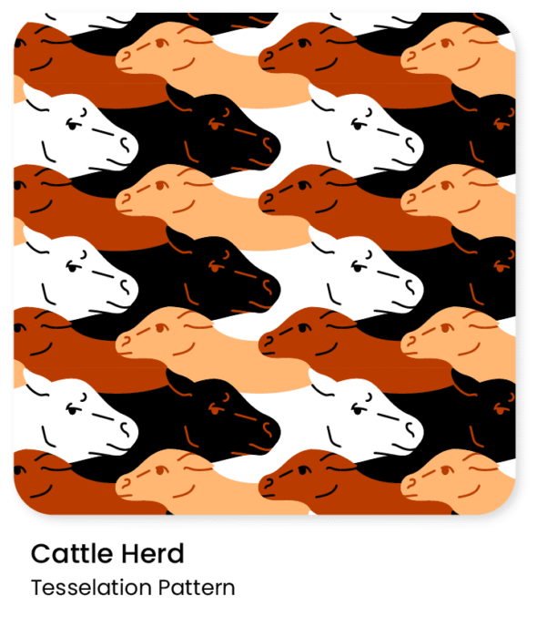 Cattle Herd Tesslation Pattern tesselation pattern swatch with cows titled cattle herd