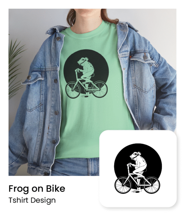 Illustration - Frog on Bike a tshirt with an illustration of a frog riding a bicycle