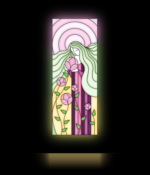 Spring Stained Glass Illustration illustration of stained glass showing woman smelling flower in spring
